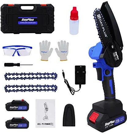 Brushless Mini Chainsaw Cordless 4-Inch Battery Powered Electric Chain Saws with Security Lock, Handheld Small Chainsaws for Tree Trimming/Branch Wood Cutting (Included 2 Batteries & Carry Case)