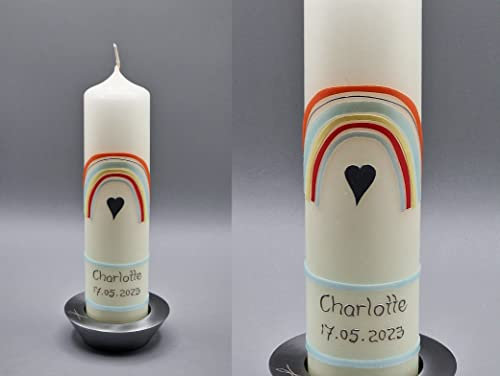 Taufkerze/Kommunionkerze ♡ Regenbogen Boho ♡ 25 x 6 cm, inklusive Beschriftung ! R-149