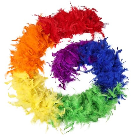 FeelfunFeather Truthahn-Federboa, 1,8 m, für Bastelarbeiten, Hochzeit, Party, Tanzen, Halloween, Weihnachten, Kostüm, Heimdekoration, Regenbogen, 2Yards-45g