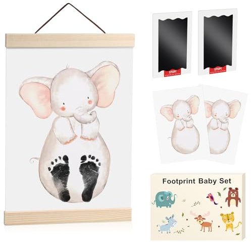 TOGOU2S Fußabdruck Baby 2pcs Baby Fussabdruck Set Handabdruck Baby Stempelkissen Baby Abdruckset ohne Kontakt zur Farbe für Baby Shower Poster Kinderzimmer Baby Geschenk 0-6 Monate -Elefanten