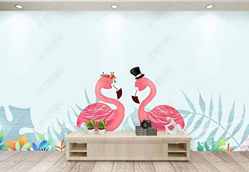 QEETapete Papier Peint Panoramique Feuilles D'Animaux Flamant Rose Papier Peint 3D Tapisserie Murales Chambre Salon Décoration 150x105cm-SJJ18962