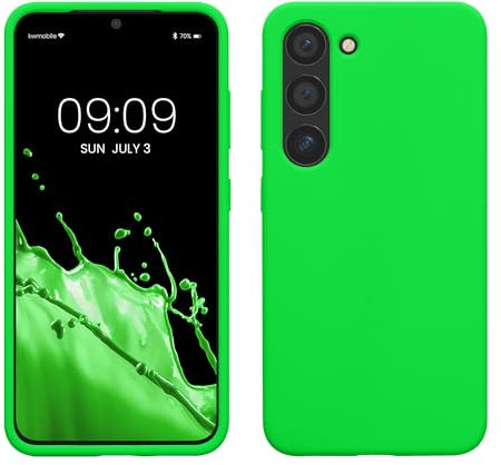 kwmobile Hülle kompatibel mit Samsung Galaxy S23 Hülle - dünnes Silikon Handy S23 Case - stoßfeste S23 Handyhülle weiche Oberfläche - Kabelloses Laden - Neon Grün