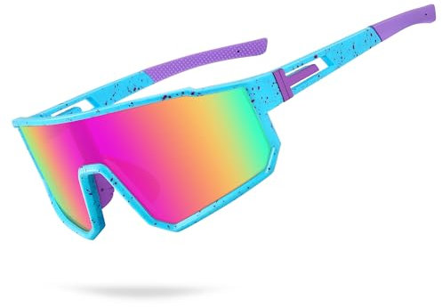 Derowern Occhiali da sole da baseball per ragazzi, occhiali da sole polarizzati sportivi, protezione UV400, per ragazzi e ragazze, softball ciclismo, Montatura Gialla Lenti Rosse…