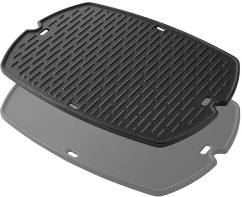 Charbrofire 7584 Grillplatte in voller Größe Grillersatzteile für Weber Q300 Q320 Q3000 Q3200 Series Grills 586002 426001 56010049 404341 Zubehör Gusseisen Reversible Grillplatte