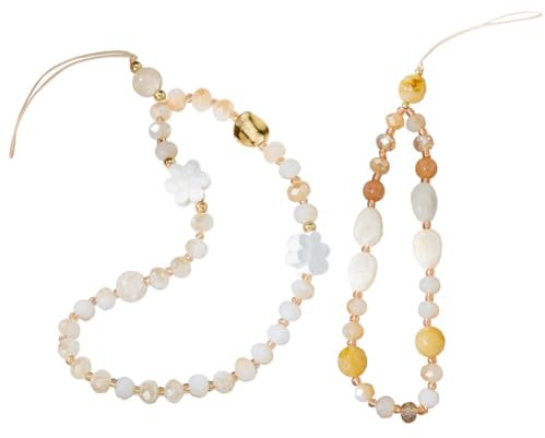 JAWSEU Cadena para teléfono móvil, piedras naturales con cuentas, correa para teléfono móvil, correa para muñeca, antipérdida, bonito colgante para teléfono para niñas, color amarillo, tela