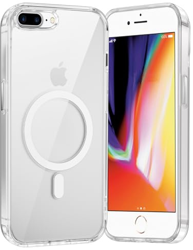 Coiwxmoi Cover Magnetica per iPhone 8 Plus/iPhone 7 Plus 5,5, Compatibile con Magsafe, Sottile Trasparente Morbido Silicone TPU + Hard PC Custodia Antiurto Anti-Graffio Protettiva Cover,Trasparente