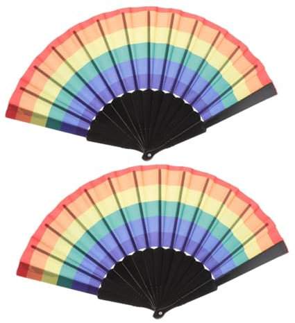 Alipis 2st Fan-dekorationen Taschenhandfächer Tanzparty-fan Regenbogen-handfächer Klack-fan Für Raves Fan Von Musikkonzerten Regenbogen-party-deko-fächer Stoff Sommer Faltfächer Student
