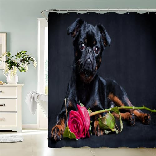 NYSMGS Mops Duschvorhang 180x200 Anti-Schimmel Duschvorhänge für Badewanne Badezimmer Wasserdichter Waschbar Polyester Stoff Hund Tier Shower Curtains mit 12 Duschvorhangringe