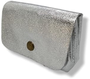 Porte Monnaie Femme Cuir Irisé Métalisé, Porte Carte Brillant, Véritable Trifold, 3 Compartiments (Argent)