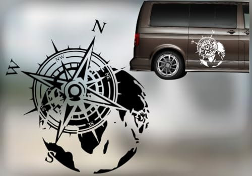 Kompass Aufkleber mit Weltkugel für Wohnmobile Camper in verschiedenen Größen (SM1/1)