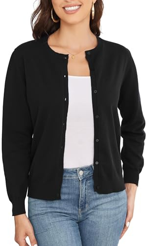 BERESIA Cardigan Donna Maglia con Bottoni Golfino Girocollo Manica Lunga Giacca Cappotto Elegante, Nero S