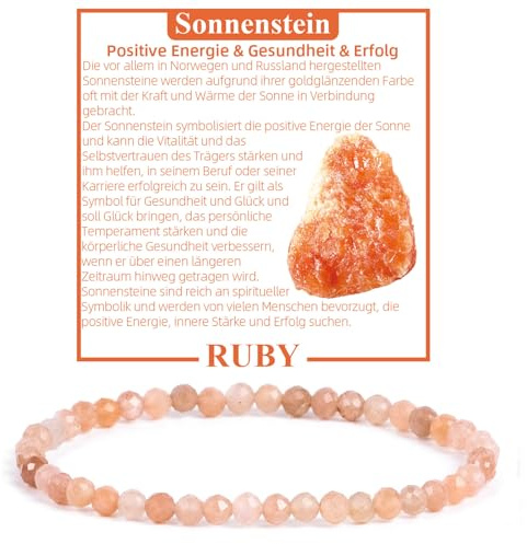 RUBY Perlenarmband Damen - Hochwertiges 4mm Edelstein Armband aus Facettierten Echten Natursteinen - Inklusive Geschenkbox Geschenk für Sie