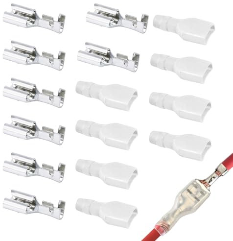 Non-insulated Female Spade Quick Splice Crimp Terminals 6.3mm, Complete Set with 8 Pcs and Protective Sheath – Reliable Crimp Connector Solution