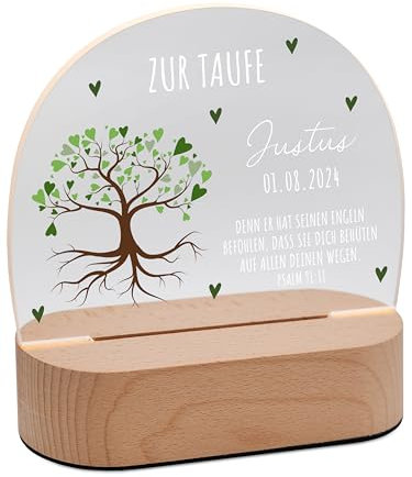Bärenfreunde® - Personalisiertes Nachtlicht für Babys - Individuelle Nachttischlampe für Kinder - Personalisierte Geschenke Kinder - Babygeschenk - Geschenk zur Geburt (Grüner Baum Herzen)