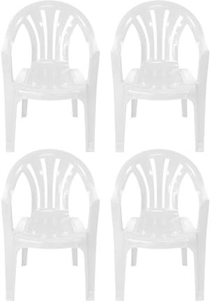 simpa Solana WHITE Stackable Low Back Plastic Garden Chairs - Set of 4