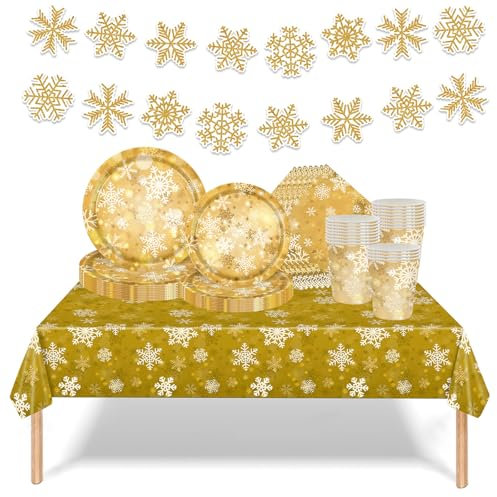 Set da tavola per feste di Natale, 70 pezzi, con piatti, tovaglioli, bicchieri, tovaglia e striscione, usa e getta, decorazioni per la tavola e le feste natalizie