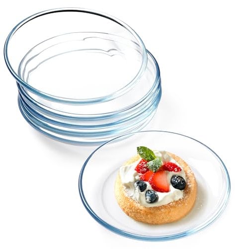 NUTRIUPS 6er Set 17.8cm Glasteller, Klarglas Teller, 6er Set Gehärtetes Glas, Dessertteller aus Glas, Serviergeschirr aus Glas, Spülmaschinen und Mikrowellenfest