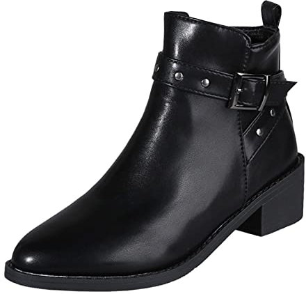 Generico Calze per Stivali Gomma Stivali da A Coscia Stivali Laterali con Cerniera Decorati con Fibbia con Borchie per Le Donne Stivaletti con Tacco Grosso a Punta Stivali di Gomma con (Black, 37)