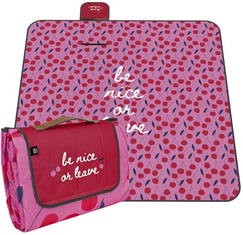 PERLETTI Picknickdecke Wasserdicht Faltbar Groß 200x200 - Outdoor Camping Decke mit Tragegurt - Stranddecke Strandmatte Washbar für Strand Park Festival Picknick (Kirschen, 200x200 cm)