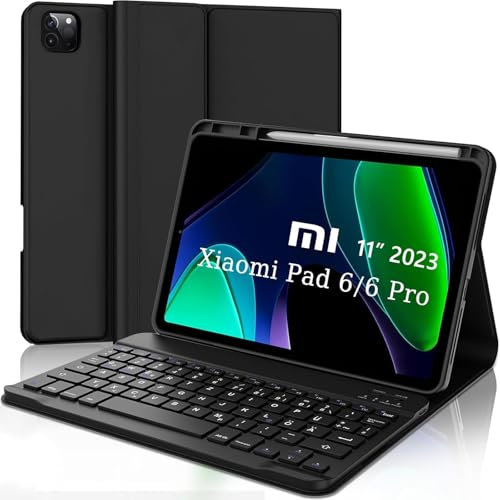 WAVATA Tastatur für Xiaomi Pad 6/Xiaomi Pad 6 Pro 2023 11, Hülle mit Tastatur für Xiaomi Pad 6 2023 Tastatur Deutsch QWERTZ Magnetisch Bluetooth Abnehmbarer, Schwarz