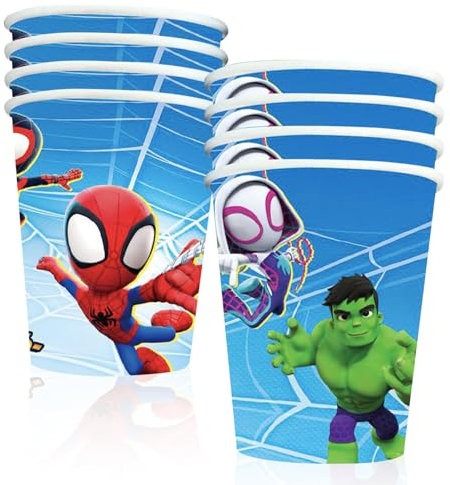MORAINJAY 16Pcs Spiderman Superhero Party Paper Cups for Boy's Birthday,9oz/250ml Spiderman Paper Cups Birthday Decorations,Table Decorations for Kids,Baby Shower,Party Supplies for 16 Guests
