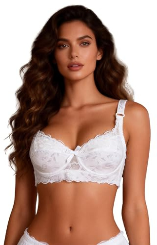 comeondear Women's Lace Bra Plus Size Underwired Bra Comfort Everyday Bra, 34B-46E