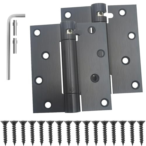 Hoobar 2 Pack Heavy Duty Stainless Steel Self Closing Door Hinges 4 Inch Black Spring Loaded Hinges, Adjustable Tension for Garage, Front Door, Back Door, Auto Close Hinges for Heavy Doors (4 inch)