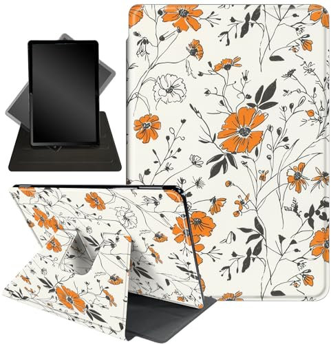 Case for Amazon Fire HD 8 Tablet (2018 2017 2016 Version,8th/7th/6th Generation),360 Degree Rotating Stand Smart Protective Cover Case for All-New Fire HD 8 (8th /6th / 7th),Orange Black Floral 0