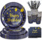 80pcs Party Tableware Set, Navy Blue Gold Happy Birthday Theme 20Guest Navy Blue Party Paper Plates Cups Napkins Straws Disposable Blue and Gold Party Supplies Kids Birthday Party Supplies for Wedding