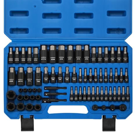 CASOMAN 71-Piece Master Hex & Torx Bit Socket Set, 1/4 & 3/8 & 1/2 Drive, Metric/SAE Hex Bit Sockets, Star Bit Sockets (T6 - T70), E-Torx Sockets (E4 - E24), with Storage Case