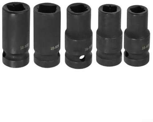 Zilimontt Juego de 5 llaves de vaso de tornillo cuadrado de 1/2 pulgada de 16-24 mm, llave de vaso de acero al cromo vanadio para llave de conductor eléctrico, revestimiento de fosfato negro