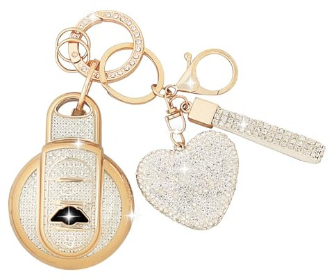 ZVRSUA Autoschlüssel-Hülle mit Diamant-Schlüsselanhänger – Kompatibel mit BMW Mini Cooper S D SD One F54 F55 F56 F57 F60 R56 R57 R58 R59 Cabrio Clubman Countryman，Smart Key，3/4 Tasten (Silber)