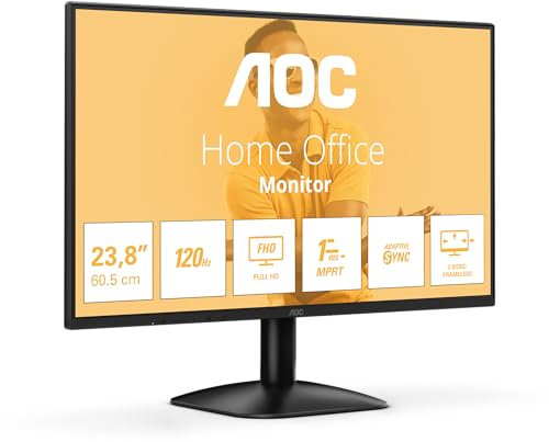 AOC 24B31H - Monitor Full HD da 24 pollici, 120 Hz, sincronizzazione adattiva dell'immagine 1920x1080, 1x D-Sub, 1x HDMI 1.4 nero, 24 inch FHD IPS, 100 Hz, No Altoparlanti