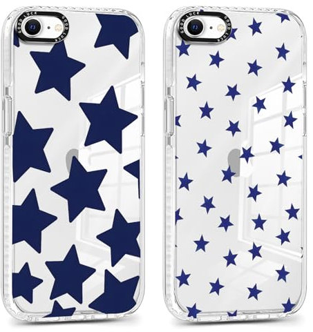 Foonary 2 Pack Transparent Blue Star Print Phone Case for iPhone 8/SE 2022/7/SE 2020 4.7,Soft Silicone with Fashion Design Aesthetics Clear Pattern Cases,Shockproof Bumper Protector Girls Women Cover