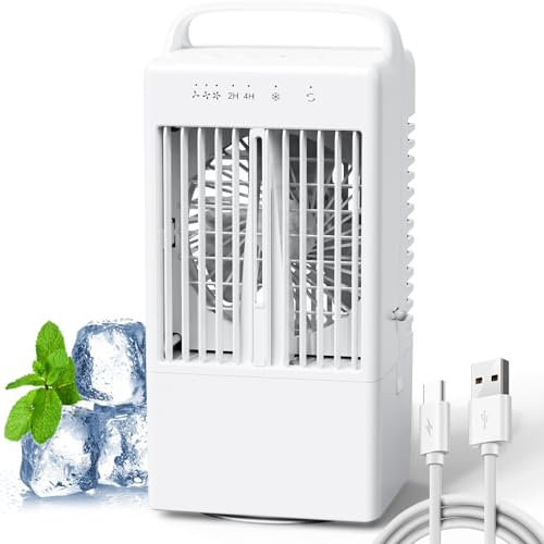 Condizionatore Portatile Raffreddatore d'aria 4 in 1,Climatizzatore Portatile Silenzioso con 90° Oscillazion,3 Velocità,Modalità di Spray, Timer 2/4H,Climatizzatore 900ml per Casa Ufficio Campeggio