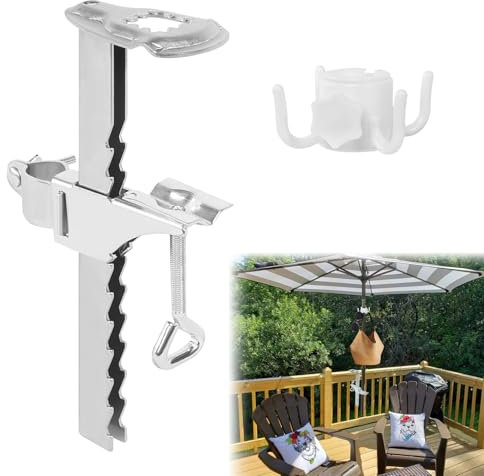 KUHAWL Sonnenschirm Halterung Balkon, Sonnenschirmhalter Balkongeländer Verlängerte Clip Schirmhalterung Aus Verzinktem Stahl, Sonnenschirmhalter Balkongeländer Einstellbar für Terrassen Gartenzaun