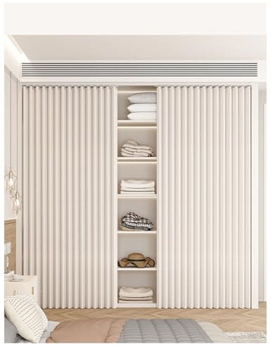 Rideau Placard Accordeon Anti-Poussière, Rideaux de Fenêtre pour Étagères D'armoires de Cuisine avec Rail Autocollant Non Perforant pour Sous Evier, Placard, Armoire(A,Track W80cm/Curtain H180cm)