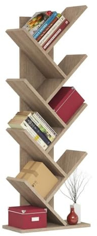 Bimossa Hitit Tree Bookcase 128.5 cm – Modern Wooden Bookshelf/Tall Freestanding Book Shelf with Multi-Compartment Storage, Decorative Tree Bookshelf for Living Room, Office or Bedroom (Oak)