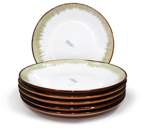 CARK - Juego de 6 Platos Cerámicos Planos 25cm, Aptos para Microondas y Lavavajillas,Brillante,Vajilla apilable,Platos estilo rústico，resistentes al horno