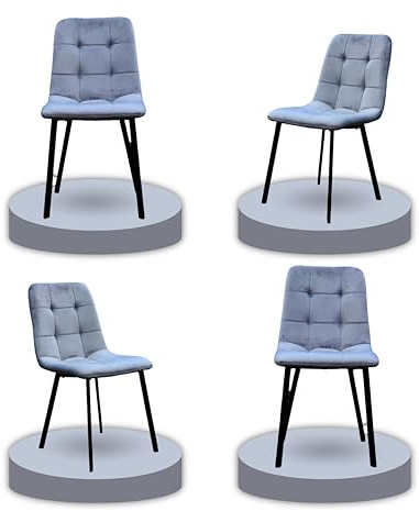 IE INTERIOR EMPORIUM Luxury Velvet Dining Chairs – Set of 2/4 Ava Design with Sturdy Metal Legs – Elegant Dining Chairs for Kitchen & Dining Room (4, Grey)