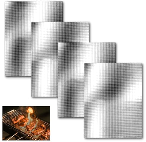 4 Stück Gitter BBQ Grillmatten, Grill Netz, Grillmatten für Holzkohle, Grill Netz Matte 40 × 30 cm, Antihaft, Wiederverwendbar, für Gas, Holzkohle und Elektrogrills