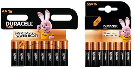 32 pilas Duracell AA + AAA Plus Power Boost (1 blíster de 16 pilas AA, hasta un 150 % de duración extra, 1 blíster de 16 pilas AAA de hasta un 100 % de duración extra), 32 pilas (LR6/MN1500 + LR03