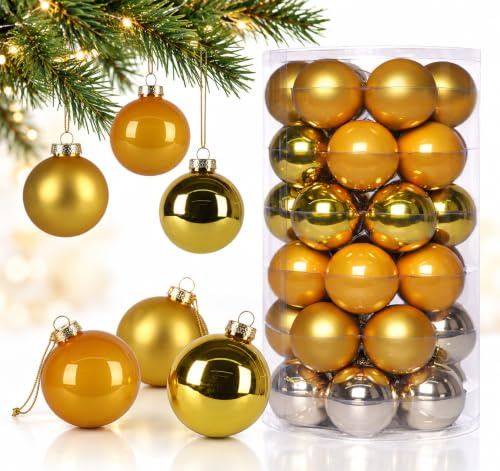 Hengsong 36er Weihnachtskugeln Gold Glas 6cm,Goldene Kugeln Weihnachten,Glaskugeln Weihnachten,Weihnachtsbaum Kugeln Set Glas für Weihnachtsbaum Deko&Christmas Decorations