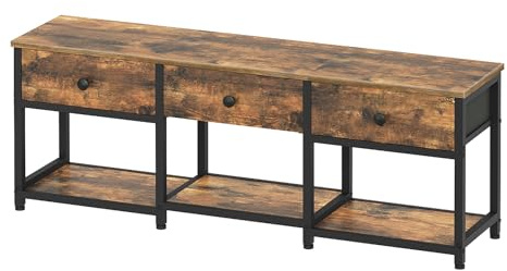 YATINEY TV Stand with 3 Drawers for up to 50 TV, 120 cm Industrial Media Console, Entertainment Center with Shelves for Living Room, Bedroom, Home Office, Rustic Brown and Black XDS12BR