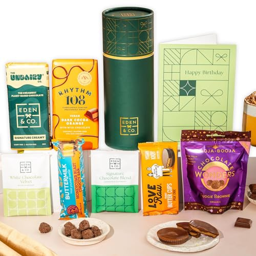 Vegan Chocolate Gift Box with Truffles & Hot Chocolate Set, Birthday Gift Hamper For Her, Vegan Hamper by EDEN & CO