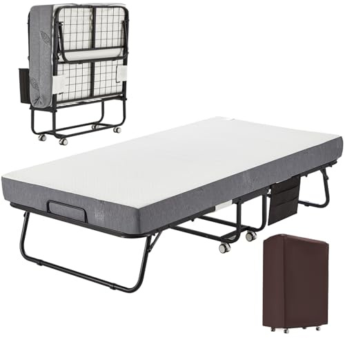 DSNAPE Klappbett 192x97cm, Gästebett Klappbar mit Matratze ca.13CM, Metallrahmen Klappbetten mit Rollen Belastbar bis 204KG