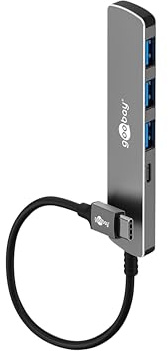goobay USB C 3.2 - USB A 3.2 / USB-C-Stecker zu 1xUSB-C/3xUSB-A, kompakter Hub für Laptop, Tablet, Smartphone, SuperSpeed-Datenraten bis 5 Gbit/s, kompatibel mit Windows/Linux/macOS - 79158