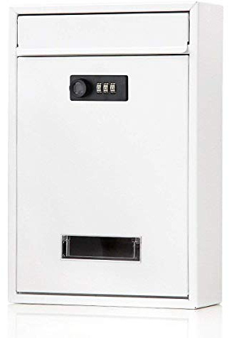 Modern White Metal Wall Mount Mailbox with 3-Digit Combination Lock - Large Capacity, Lockable American-Style Letterbox for Secure Mail Delivery