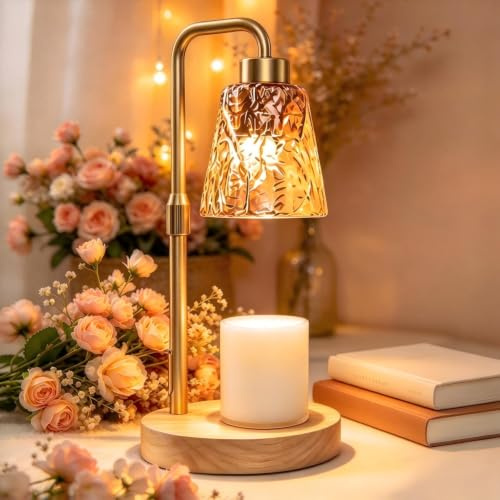 Kerzenwärmer Lampe, Candle Warmer Geschenke mit Dimmer & Timer, Höhenverstellbar,flammenloser 50W Wärmer für Duftkerzen, Geschenk für Mütter & Frauen (Goldfarben)