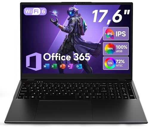 jumper Computer portatile da 17,6, CPU N95, 16GB RAM 512GB SSD + 128GB eMMC | Display 100% sRGB FHD, tastiera QWERTY luminosa, con pellicola per tastiera tedesca, 7000 mAh, WiFi-6, notebook per studenti